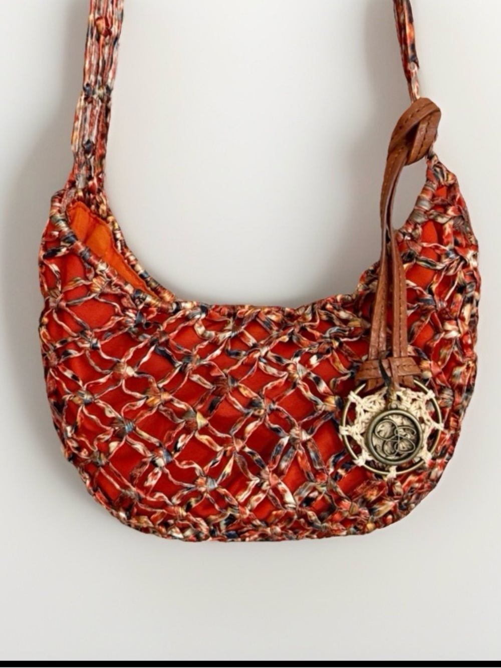 Boho Crochet Knit Hobo Bag - Festival Burnt Orange/Rust